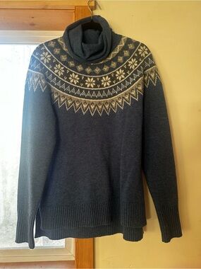 Skhoop Women's Blue Fair Isle Cowl Neck Sweater